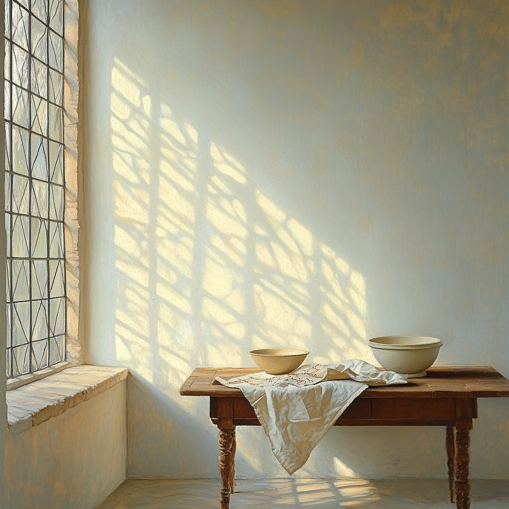 Johannes Vermeer Inspired Sunlit Window With Draped Fabric paint by numbers