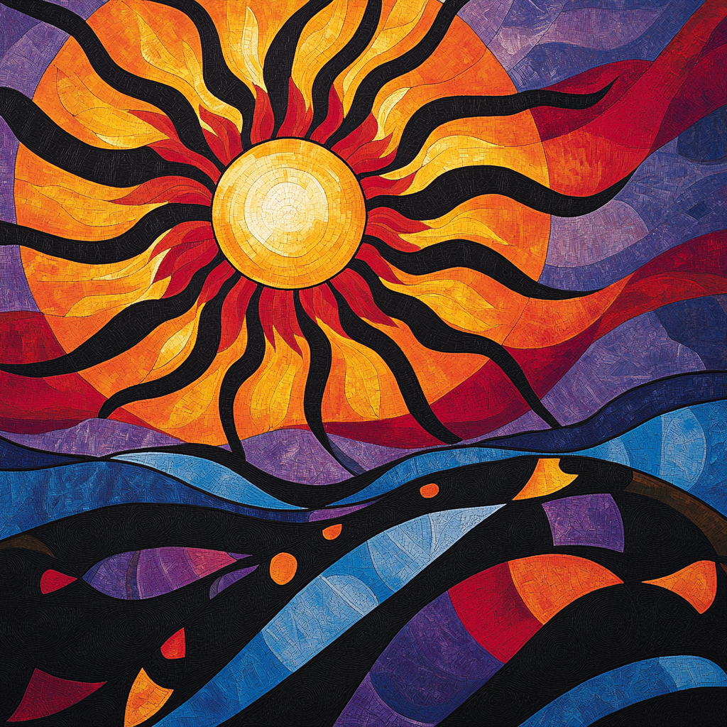 Norval Morrisseau Inspired Sun And Sky Dance Number painting