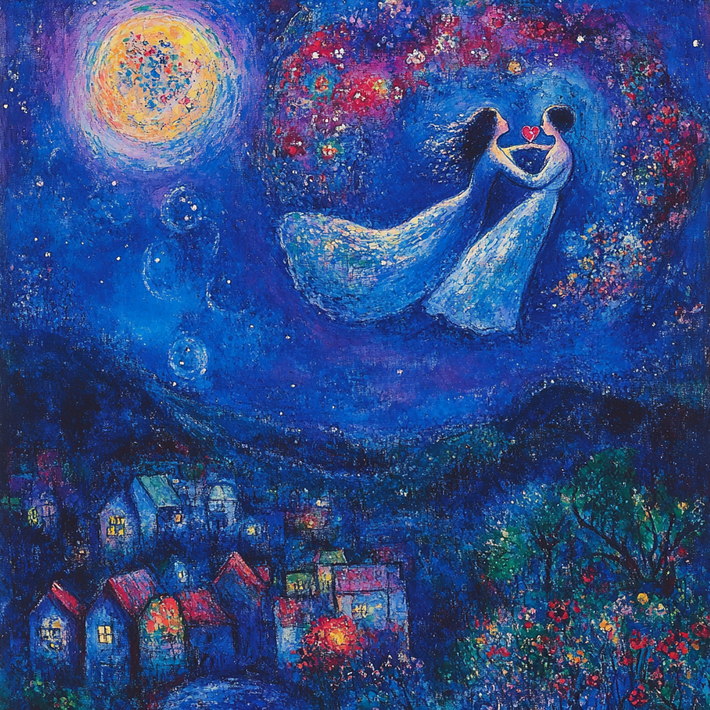 Marc Chagall Inspired Floating Lovers Paint by numbers art