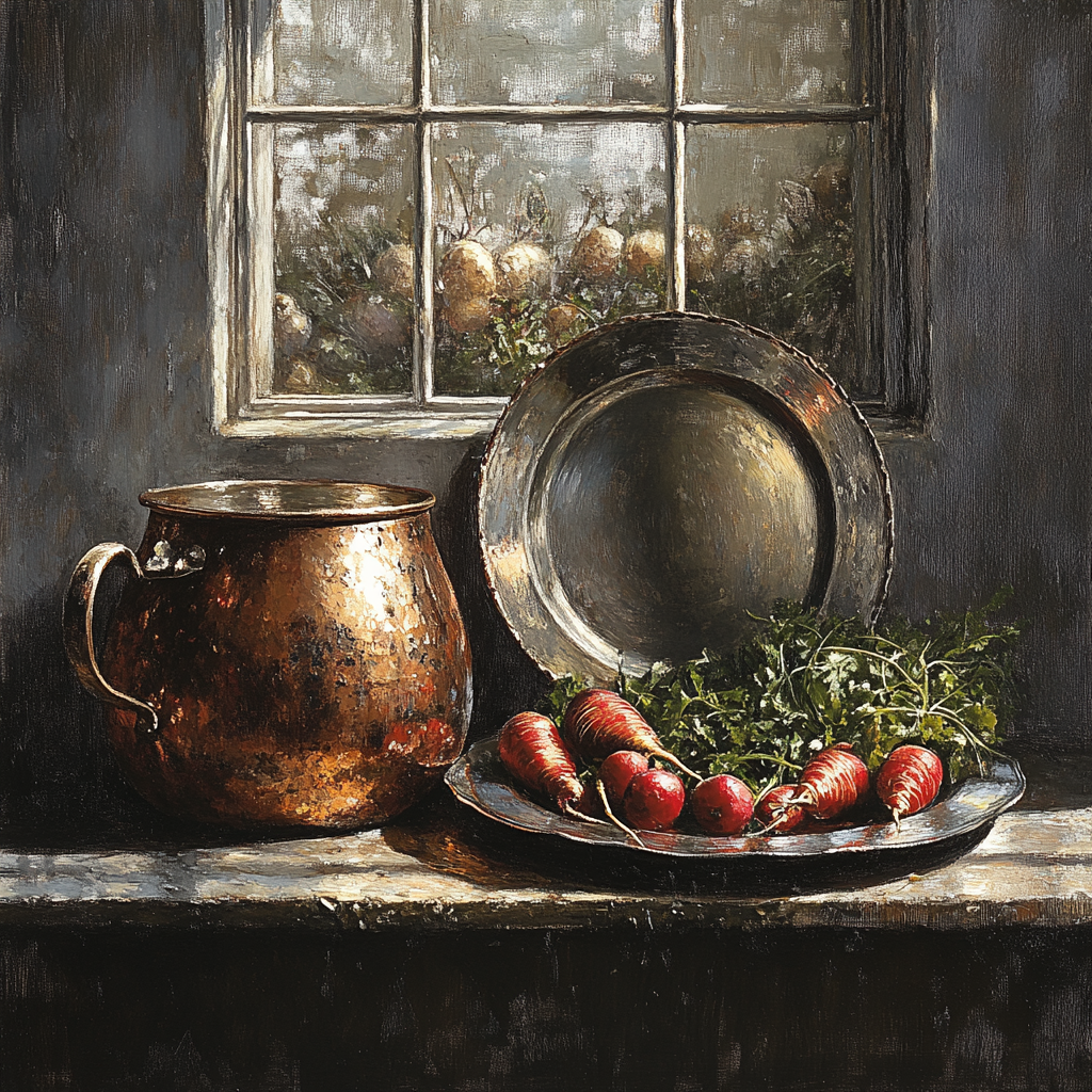 Diego Velázquez Inspired Copper Kettle And Market Vegetables Paint by numbers art