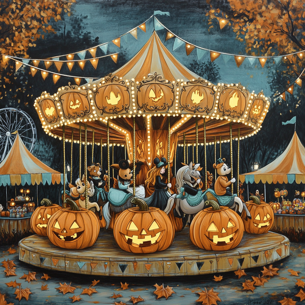 Enchanted Pumpkin Carousel Number painting