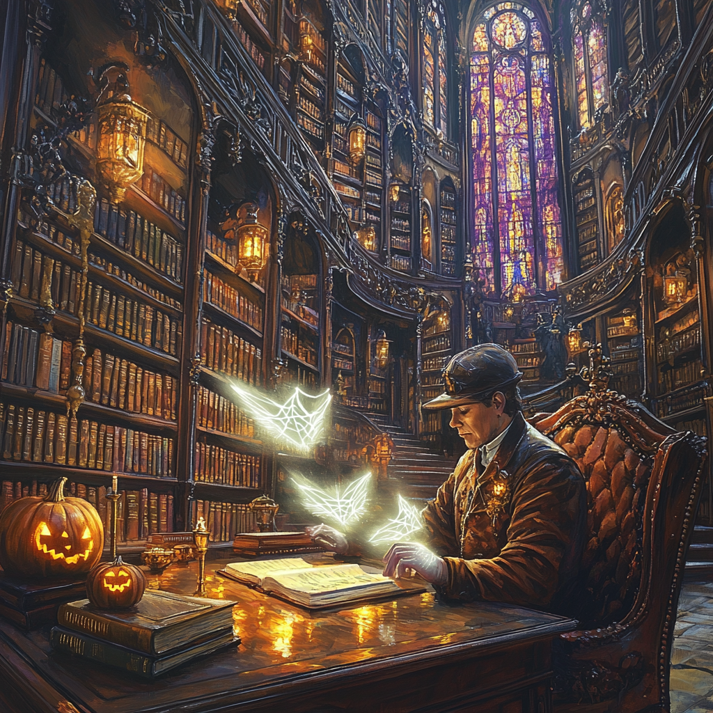Haunted Library Archivist With Whispering Tomes Number painting