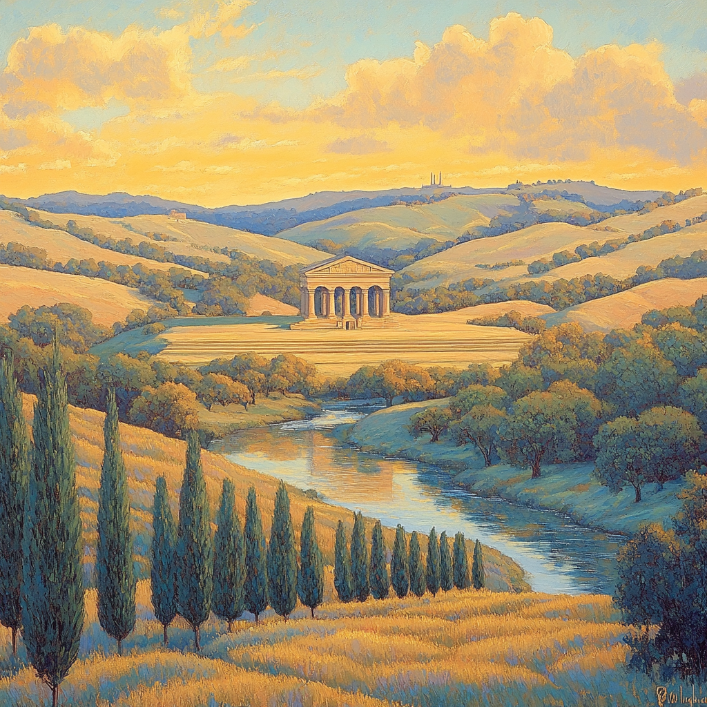 Raphael Inspired Golden Archway Over Serene Valley Numbered painting kits