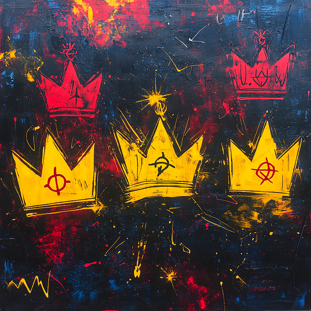 Jean-Michel Basquiat Inspired Cosmic Crown Number painting