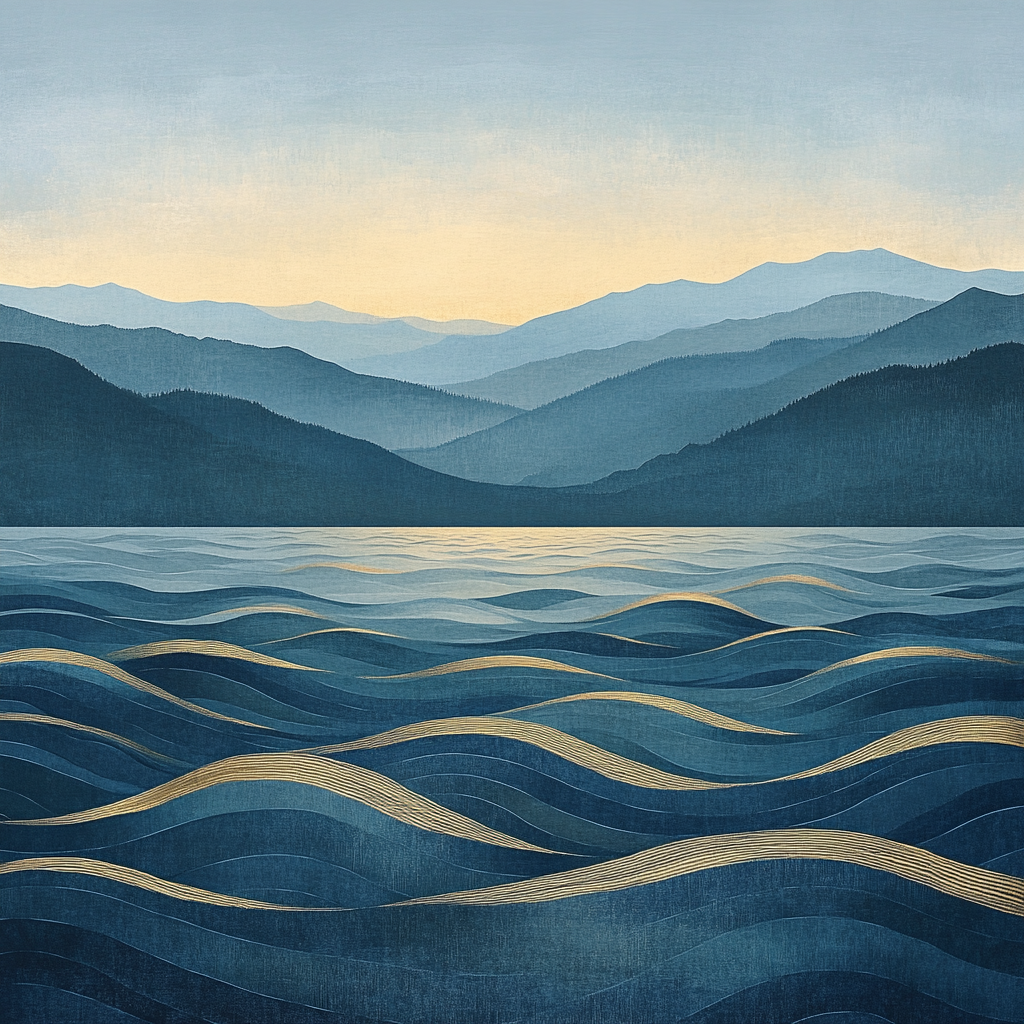 Hiroshige Inspired Evening Tide And Distant Ridge paint by numbers