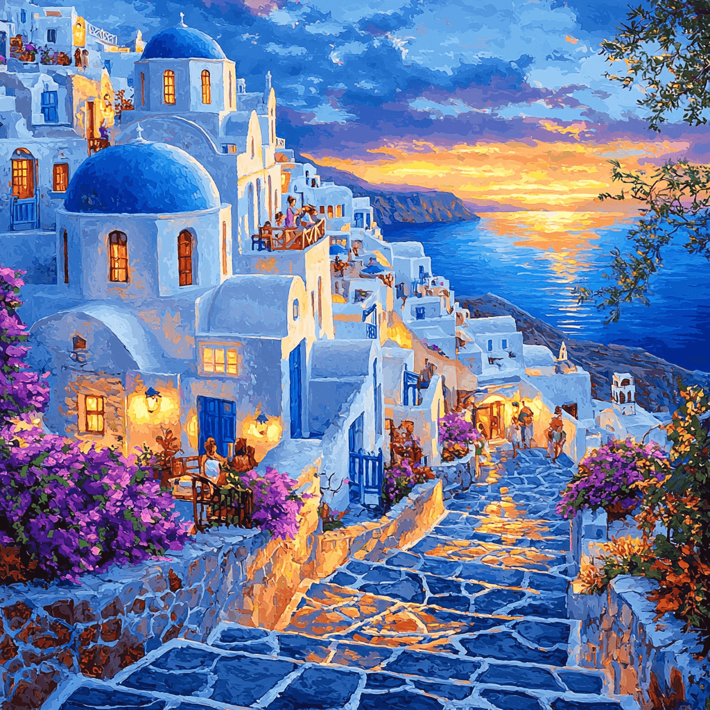 Santorini's Oia Village DIY Paint By Numbers