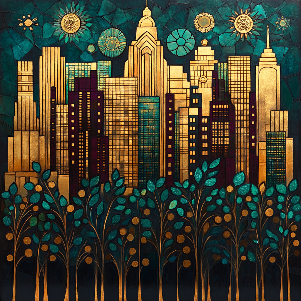 Gustav Klimt Inspired Cityscape At Dusk Paint by numbers kits