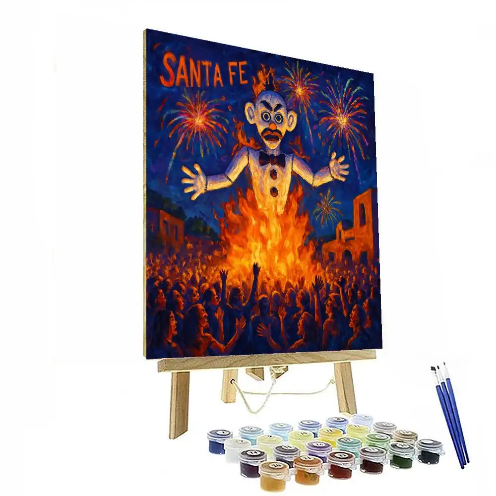 Zozobra DIY Painting By Numbers Kit featuring Santa Fe design for art enthusiasts and creative hobbyists.