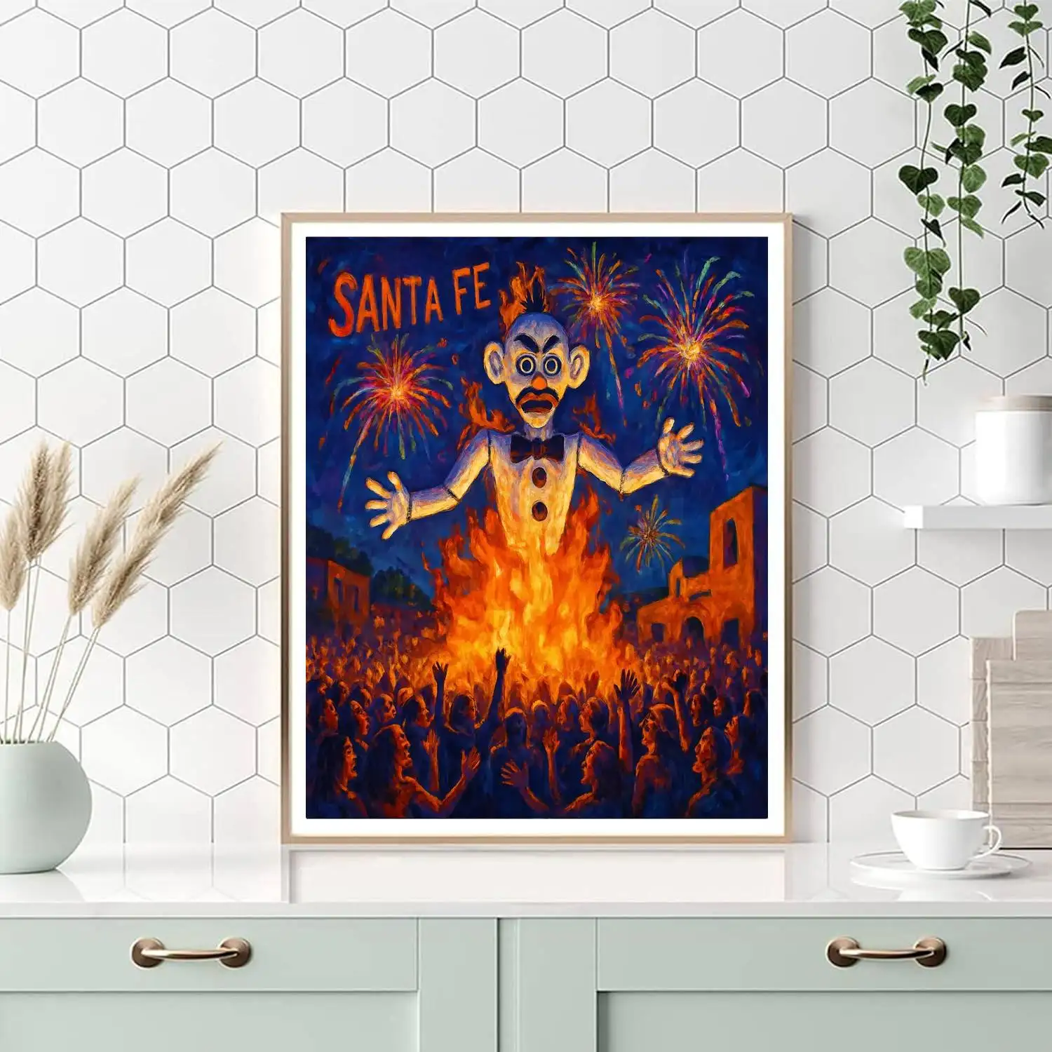DIY Zozobra Santa Fe Paint By Numbers Kit for adults - Creative art project with vibrant colors and detailed design.