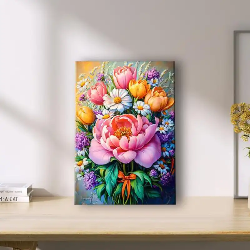 DIY Paint By Numbers Kit featuring vibrant flower designs for creative art projects and relaxation.