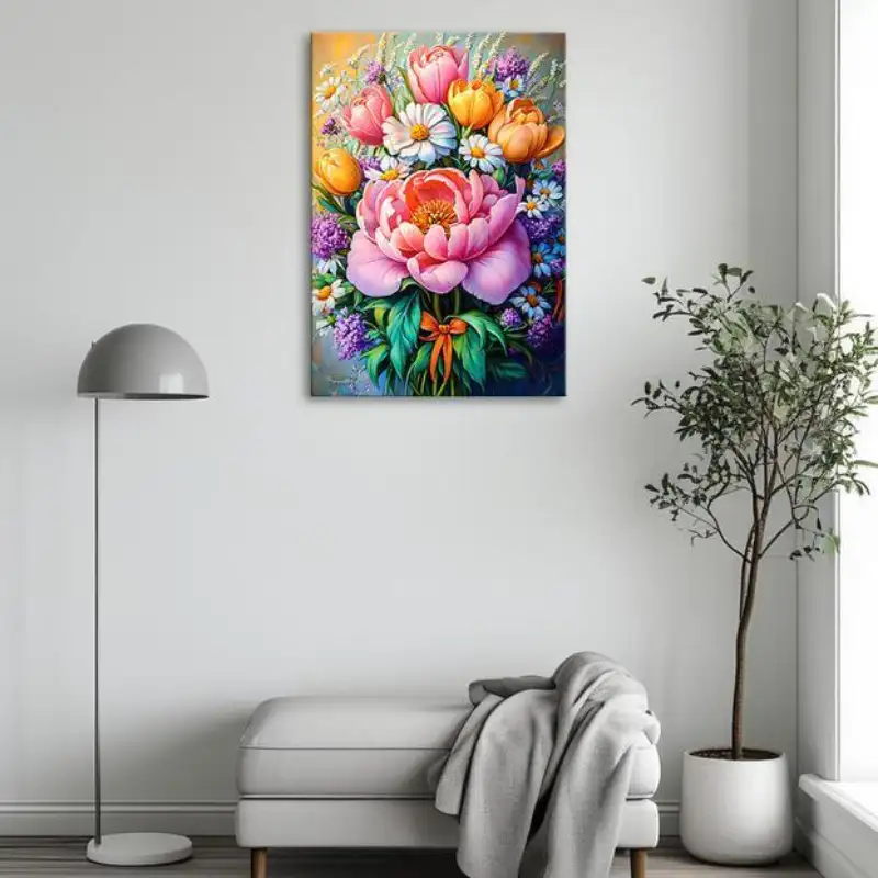 Flower themed DIY paint by numbers kit set with vibrant colors for creative art projects and relaxation activities.