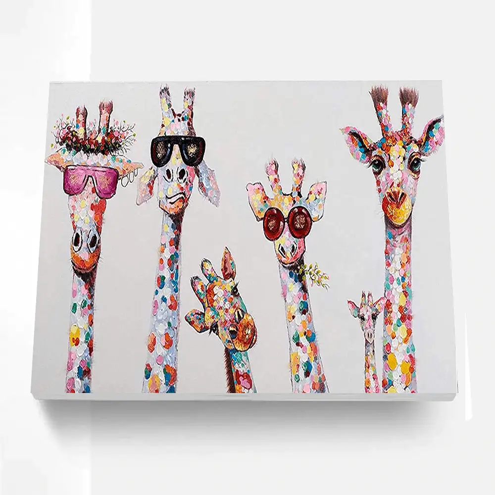 Giraffe paint by numbers kit for DIY art enthusiasts, complete with vibrant paints and brush for creative fun.