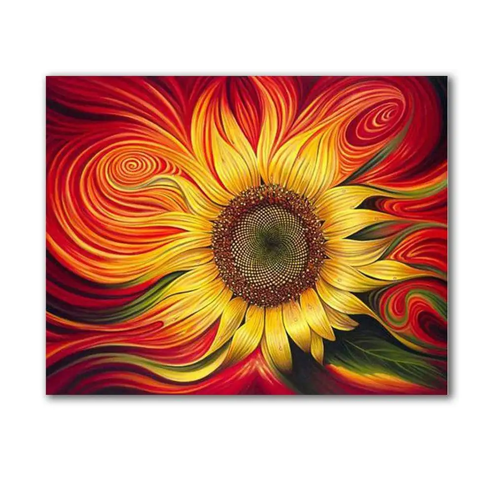 Sunflower Spiral Paint By Number Set with vibrant colors and detailed design for art enthusiasts and beginners.