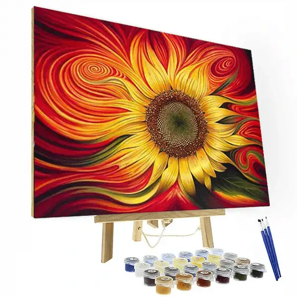 Sunflower spiral paint by number set for adults, includes high-quality paints and canvas for vibrant floral art.
