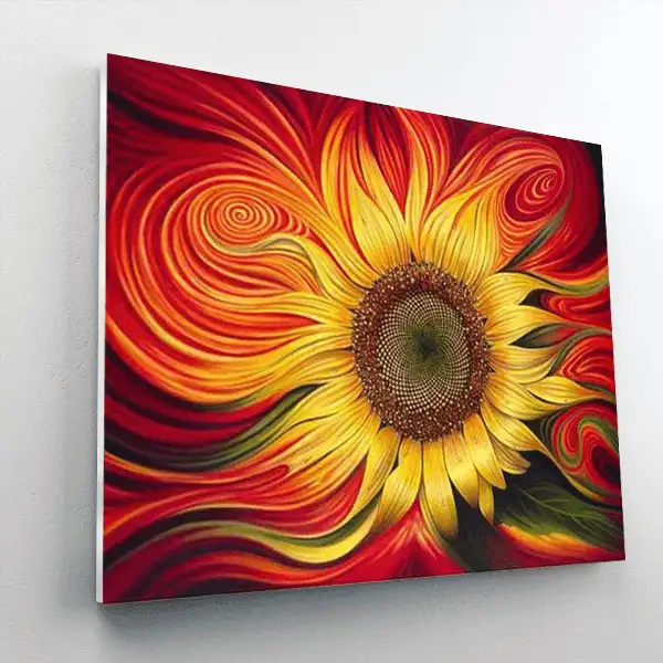 Sunflower Spiral Paint By Number Set with vibrant colors and easy-to-follow guide for relaxing art creation.