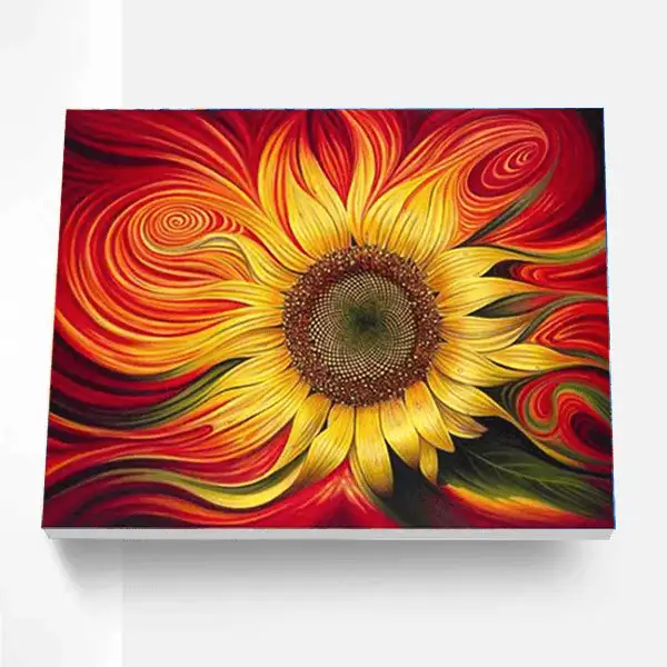 Sunflower spiral paint by number set featuring vibrant colors and detailed design for easy artistic fun.