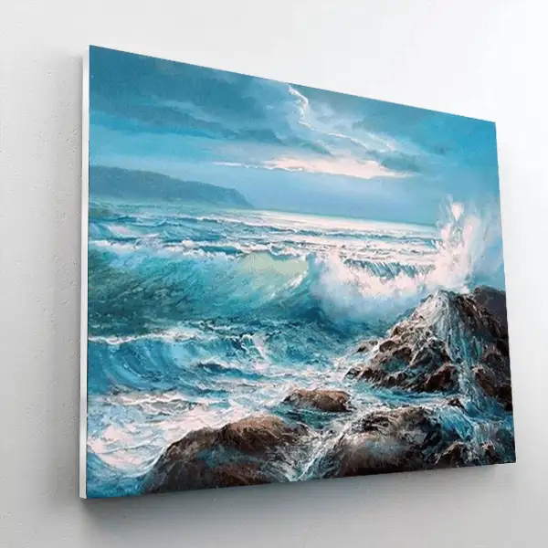 Waves Crashing Paint By Number Set for adults, featuring vibrant colors and easy-to-follow instructions for artistic fun.