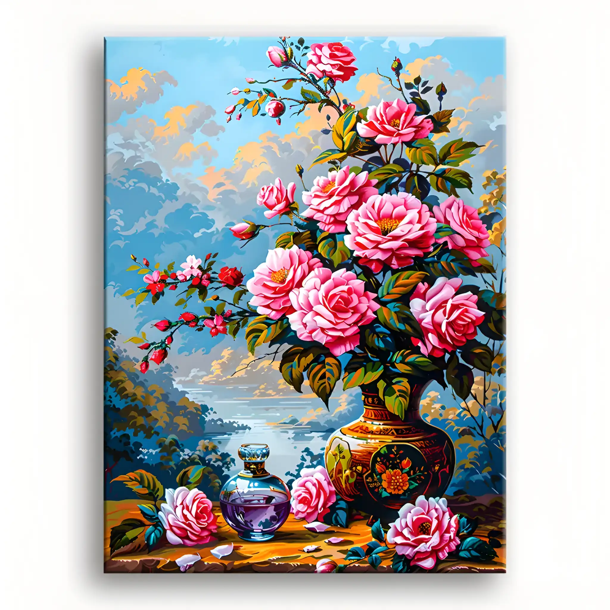 DIY Flower Painting Kit featuring brushes, canvas, and vibrant paint for creative artistry at home. Perfect for beginners!