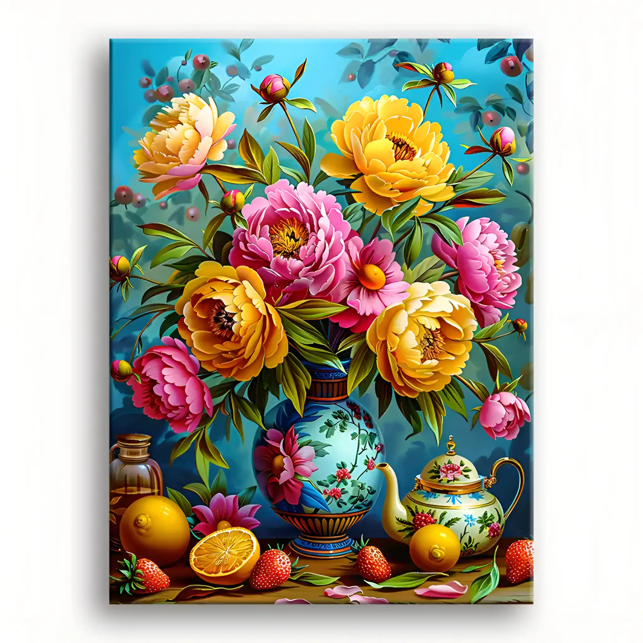 DIY flower painting kit featuring brushes, canvas, and vibrant paint for creative art projects and home decor.