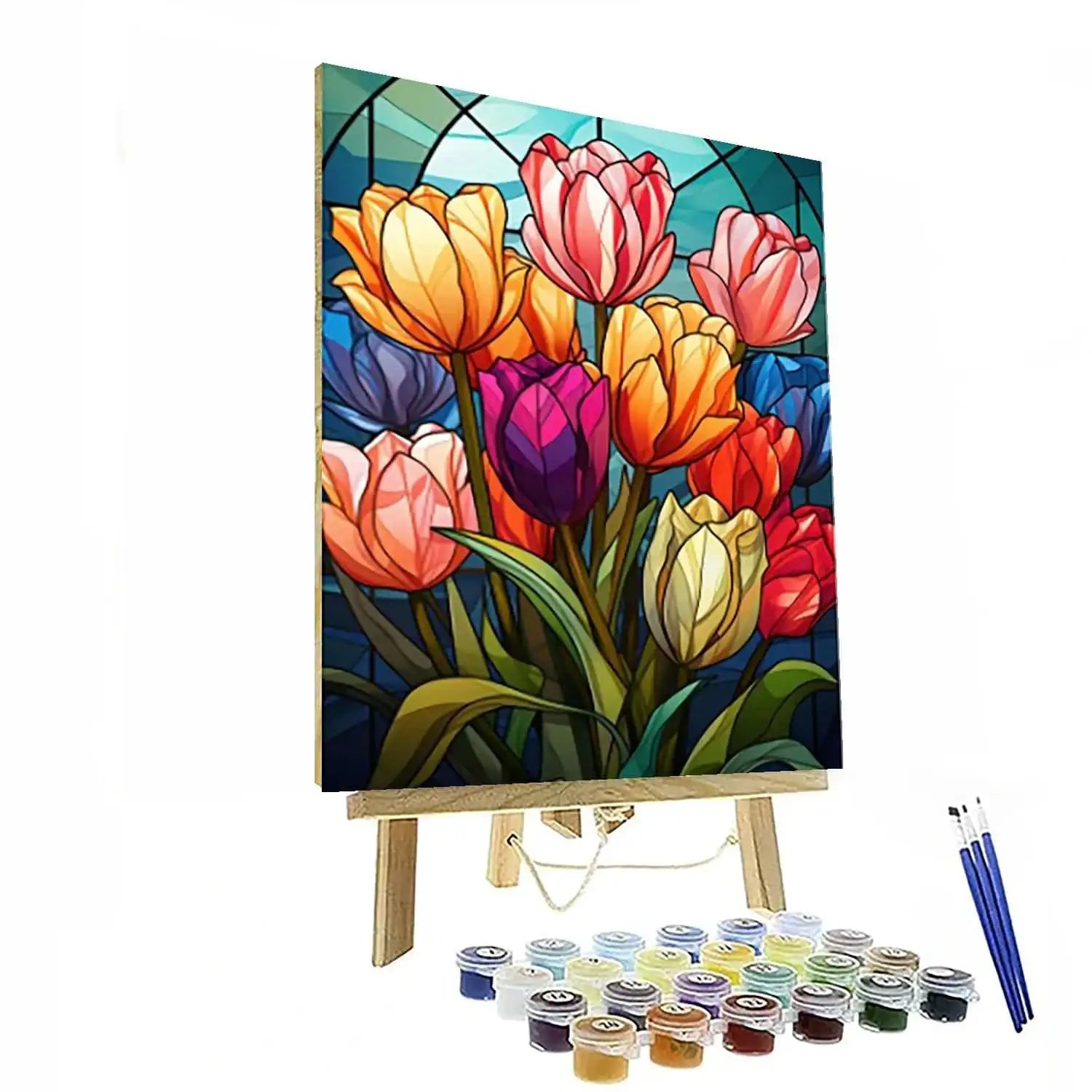 Vibrant Tulips Mosaic Paint By Number Canvas Kit for easy, colorful home art projects and creative fun.