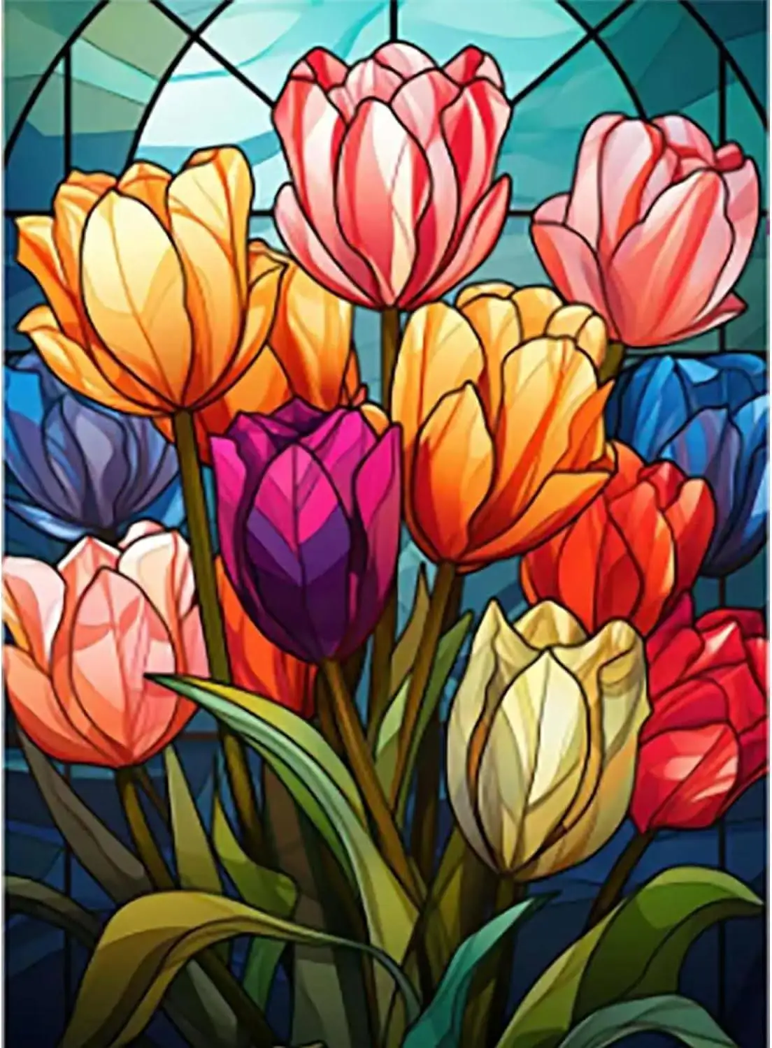 Vibrant Tulips Mosaic Paint By Number Canvas Kit for creative art projects, featuring colorful tulip designs and high-qual...