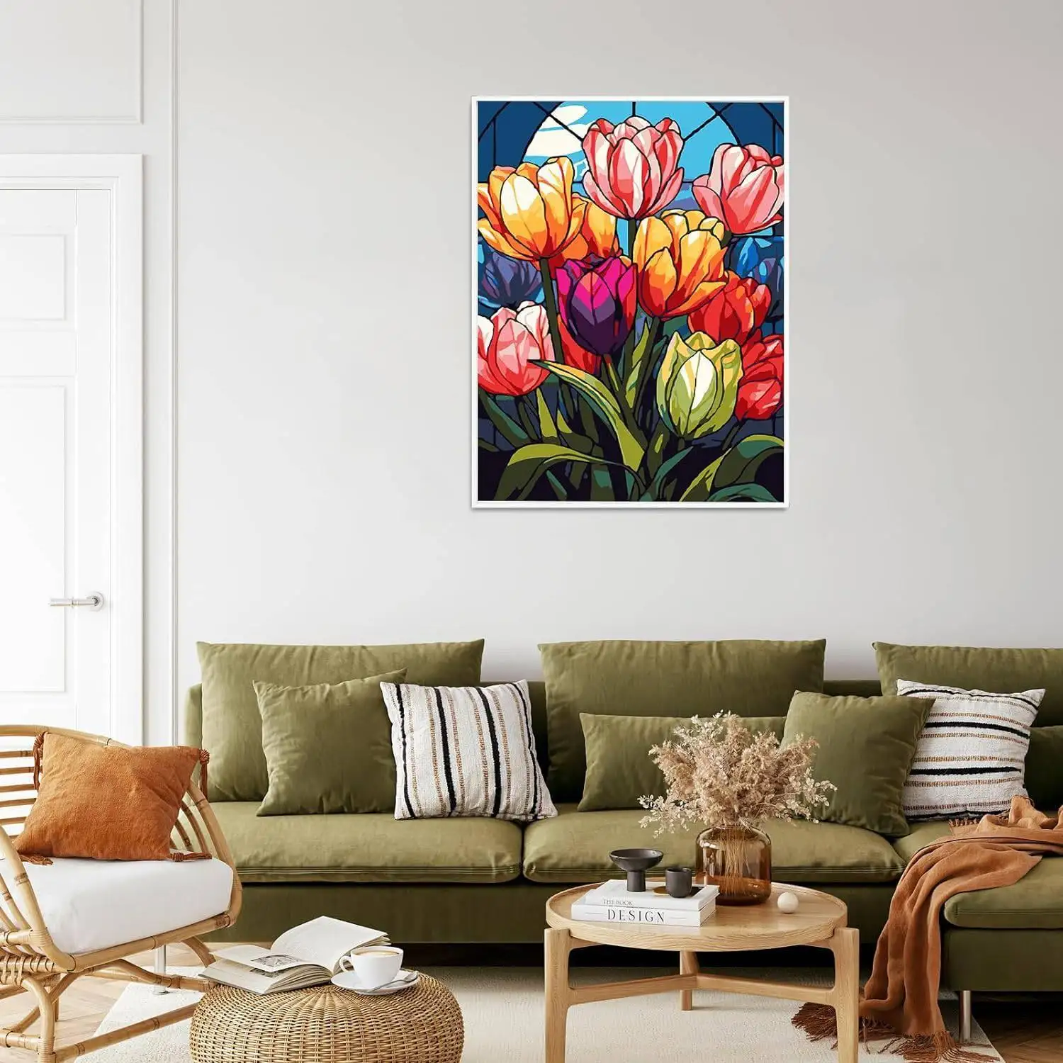 Vibrant tulips mosaic paint by number canvas kit for easy and colorful DIY art projects. Perfect for all skill levels.