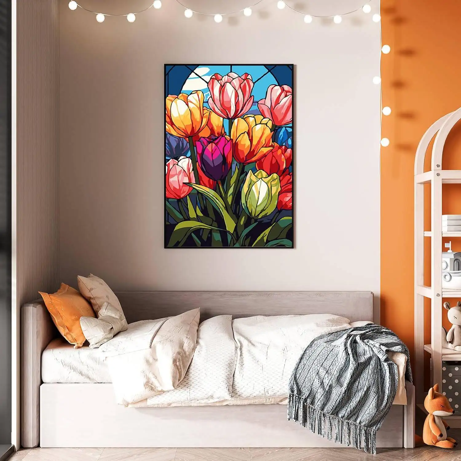Vibrant tulips mosaic paint by number canvas kit for colorful, creative home decor projects. Easy DIY art for all skill le...