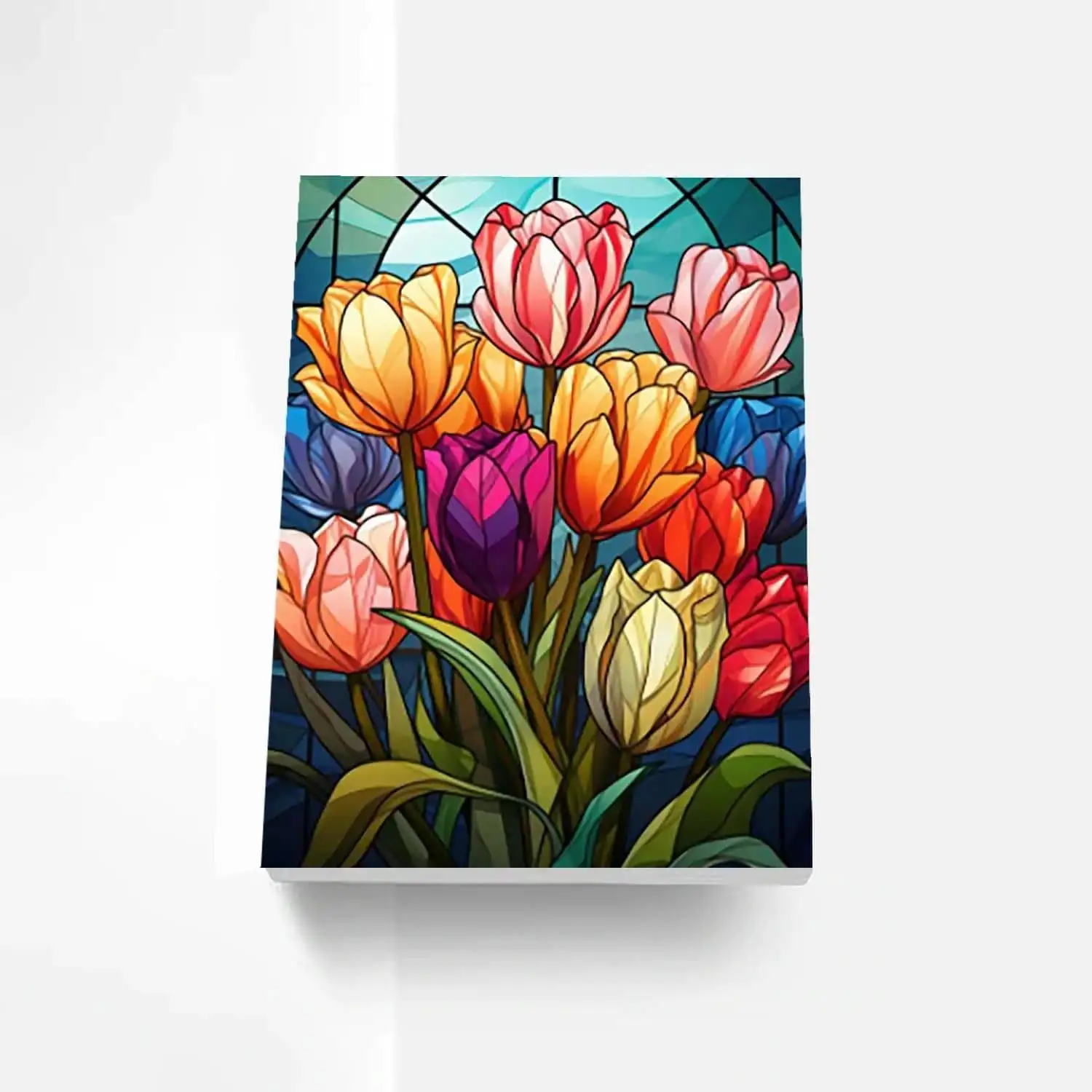 Vibrant Tulips Paint By Numbers canvas kit for beginners, colorful mosaic art project with easy-to-follow instructions.