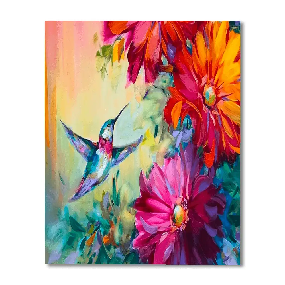 DIY Paint By Numbers Kit featuring hummingbirds and flowers for artistic home decor and relaxation.