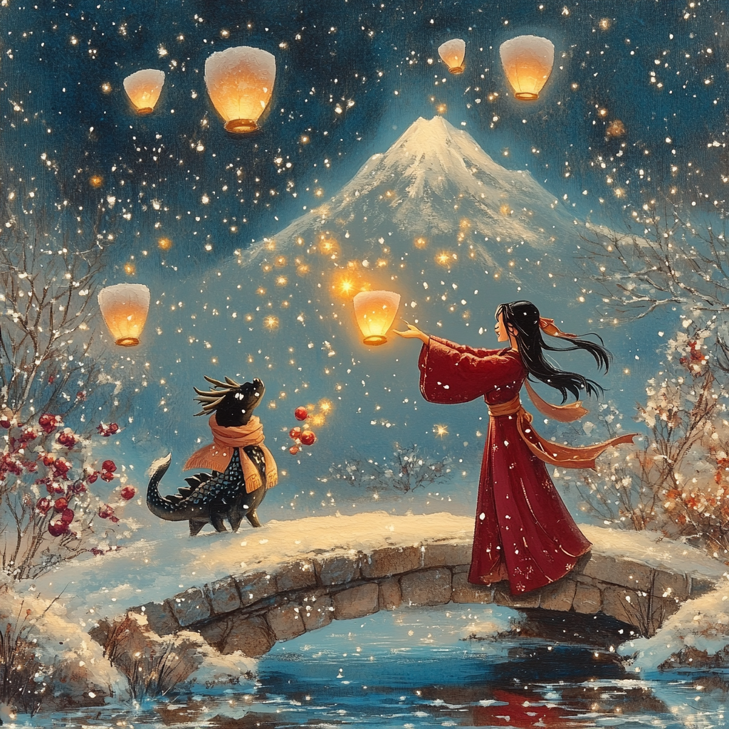 Mulans Lantern Festival Snowfall DIY paint by numbers