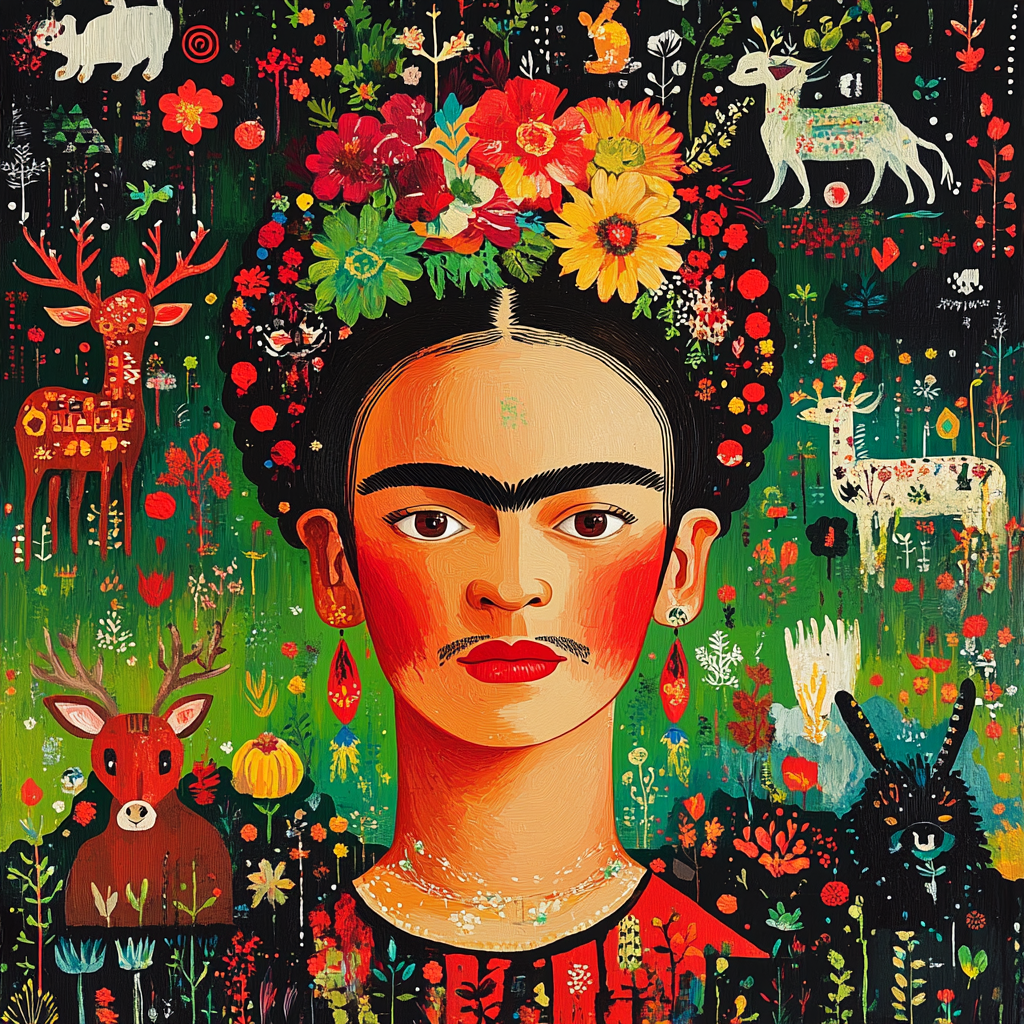 Frida Kahlo Inspired Mythological Self Portrait paint by number