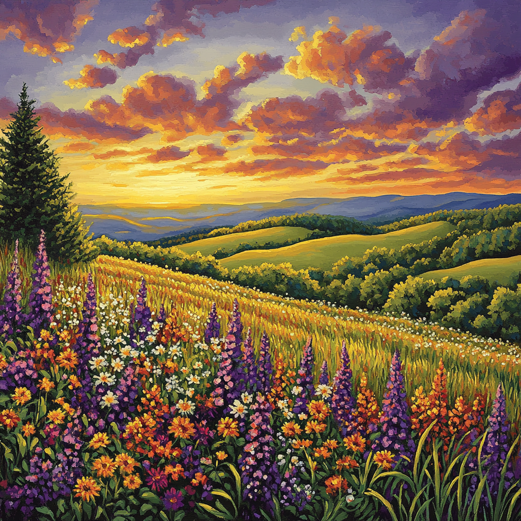 J. E. H. MacDonald Inspired Meadow Of Wildflowers And Rolling Clouds Paint by numbers kits