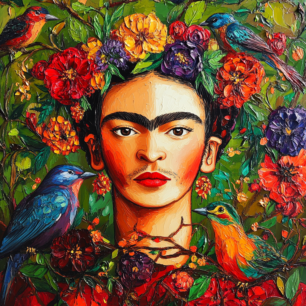 Frida Kahlo Inspired Floral Self-Portrait With Birds Paint by numbers art
