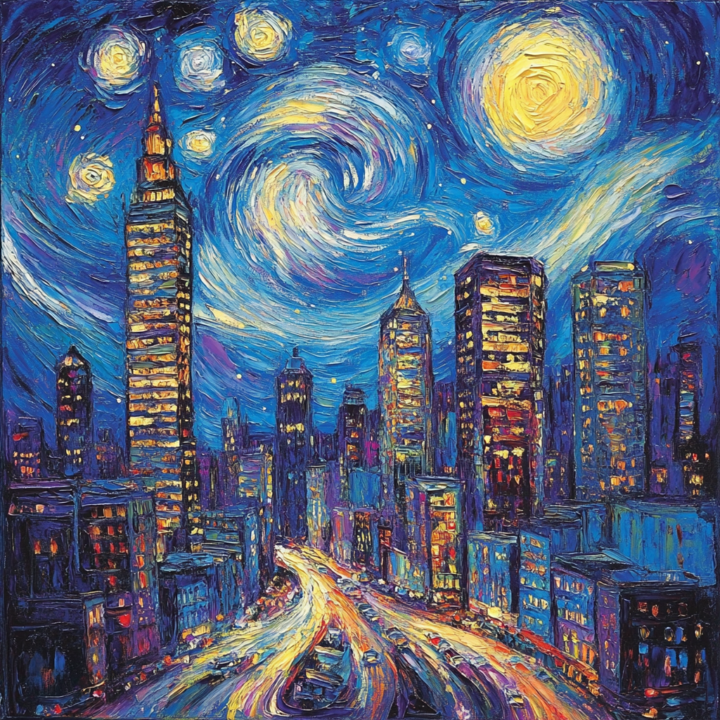 Van Gogh Inspired Starry Cityscape Paint by numbers art