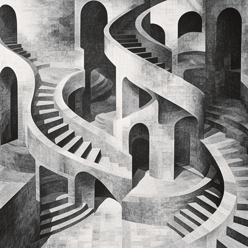 Escher Inspired Impossible Bridge paint by number