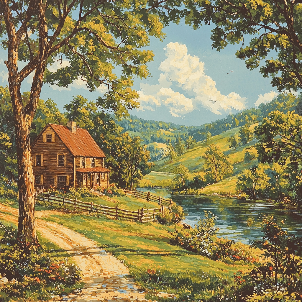 Grant Wood Inspired Vintage Rustic Homestead Painting By Numbers Kit