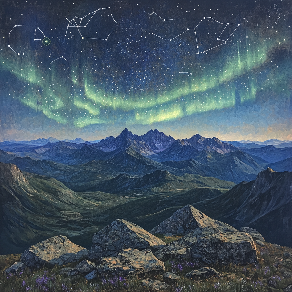 Leonardo Da Vinci Inspired Mountain Aurora Constellations DIY paint by numbers