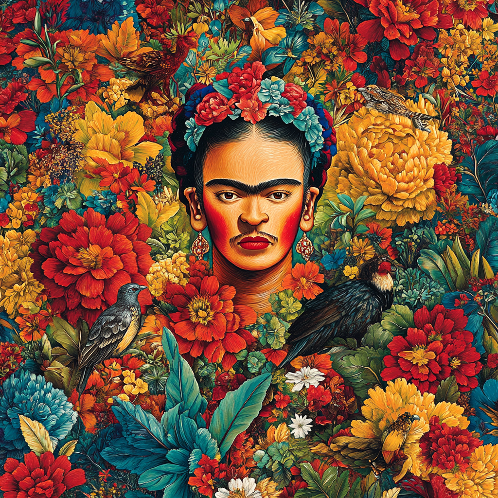 Frida Kahlo Inspired Mythological Garden Portrait Number painting