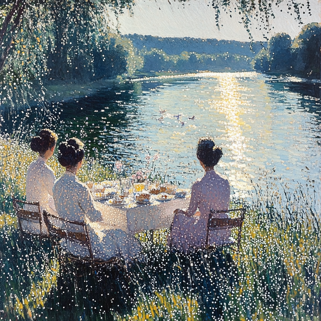 Seurat Inspired Riverbank Pointillist Picnic Paint by numbers kits