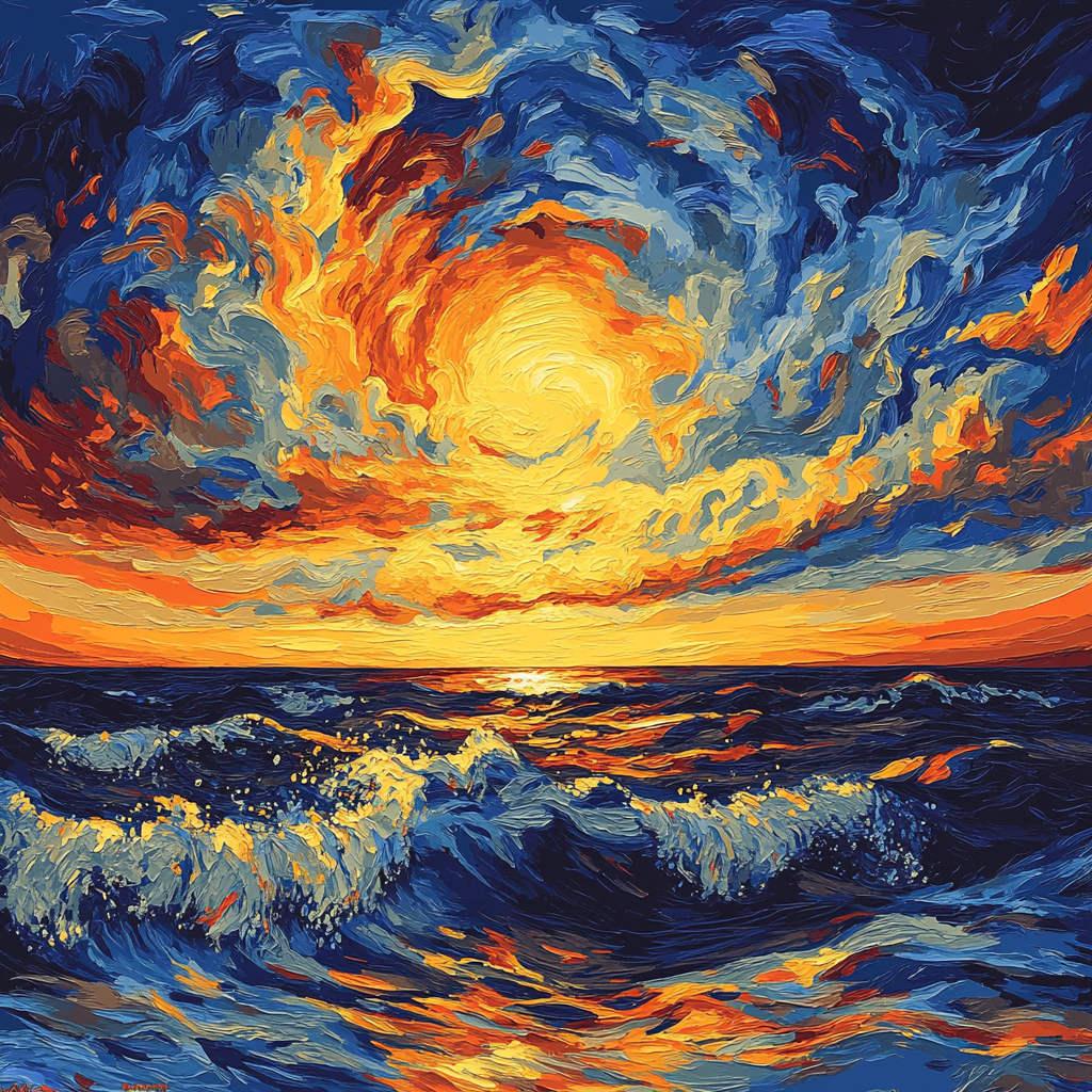 Van Gogh Inspired Vibrant Sunset At Sea Paint by numbers kits