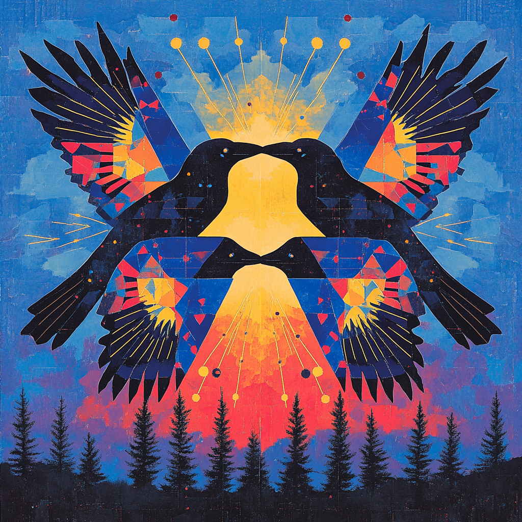 Norval Morrisseau Inspired Cerulean Ravens Of The Thunder Sky paint by numbers