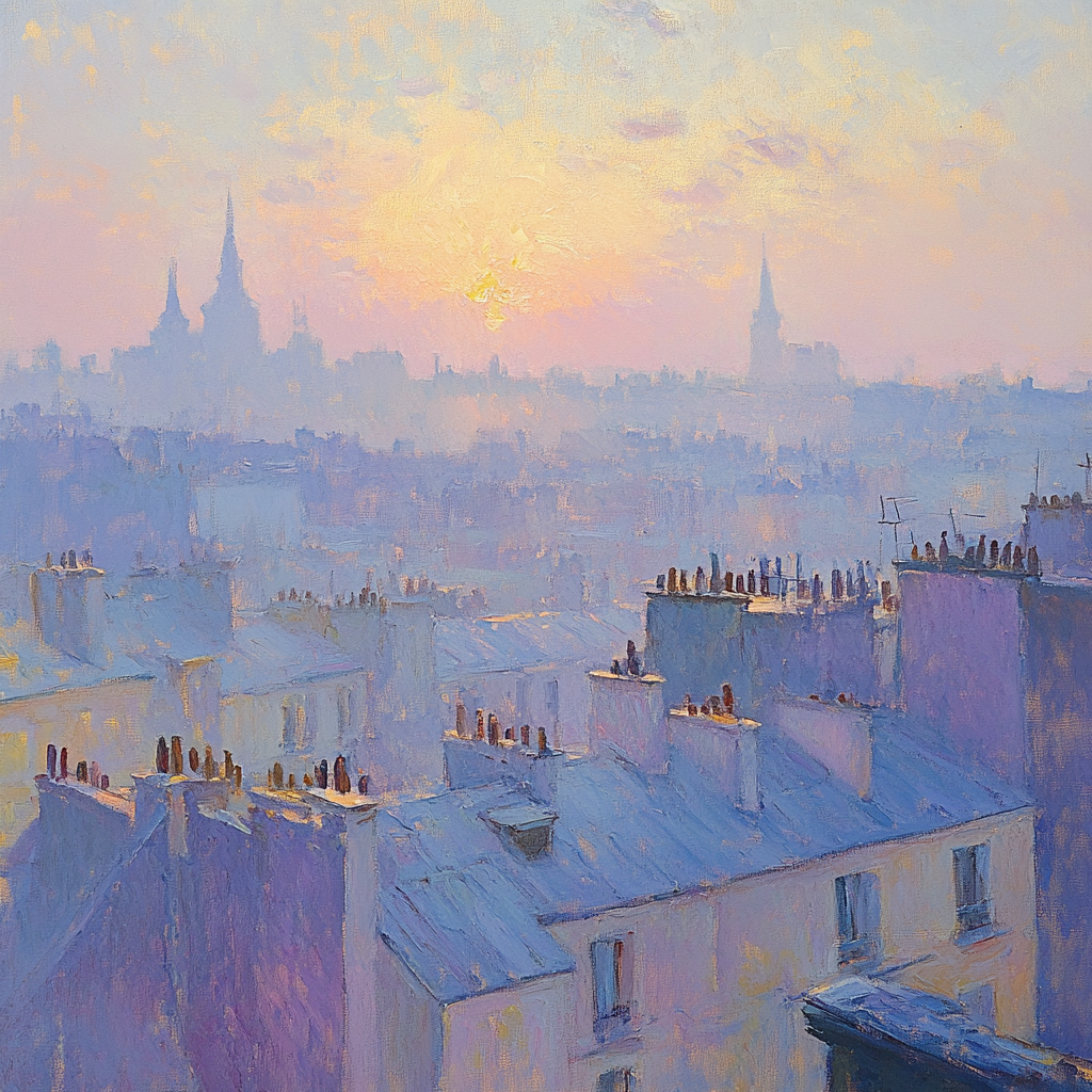 Monet Inspired Sunrise Over City Lights paint by color