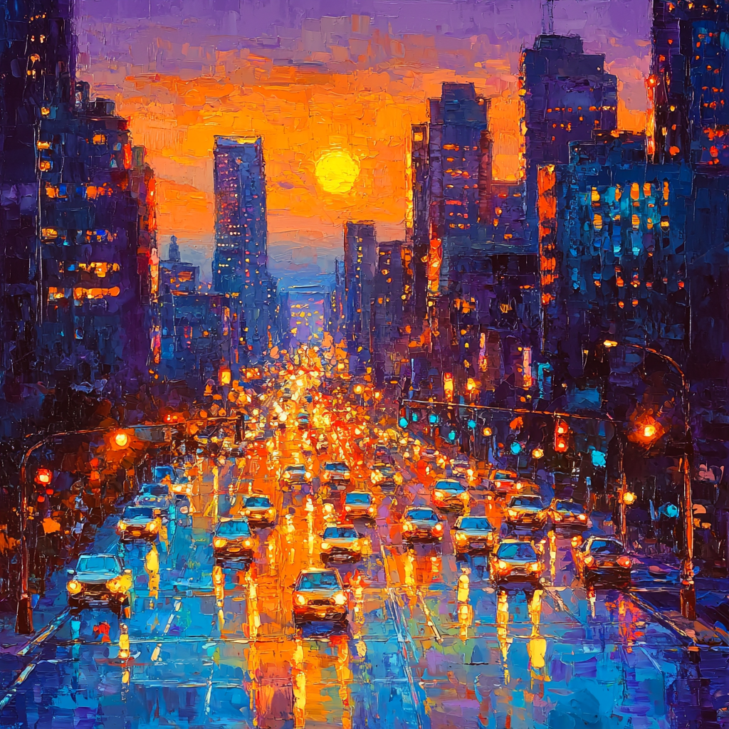 Leonid Afremov Inspired Vivid City At Dusk Paint By Numbers Art