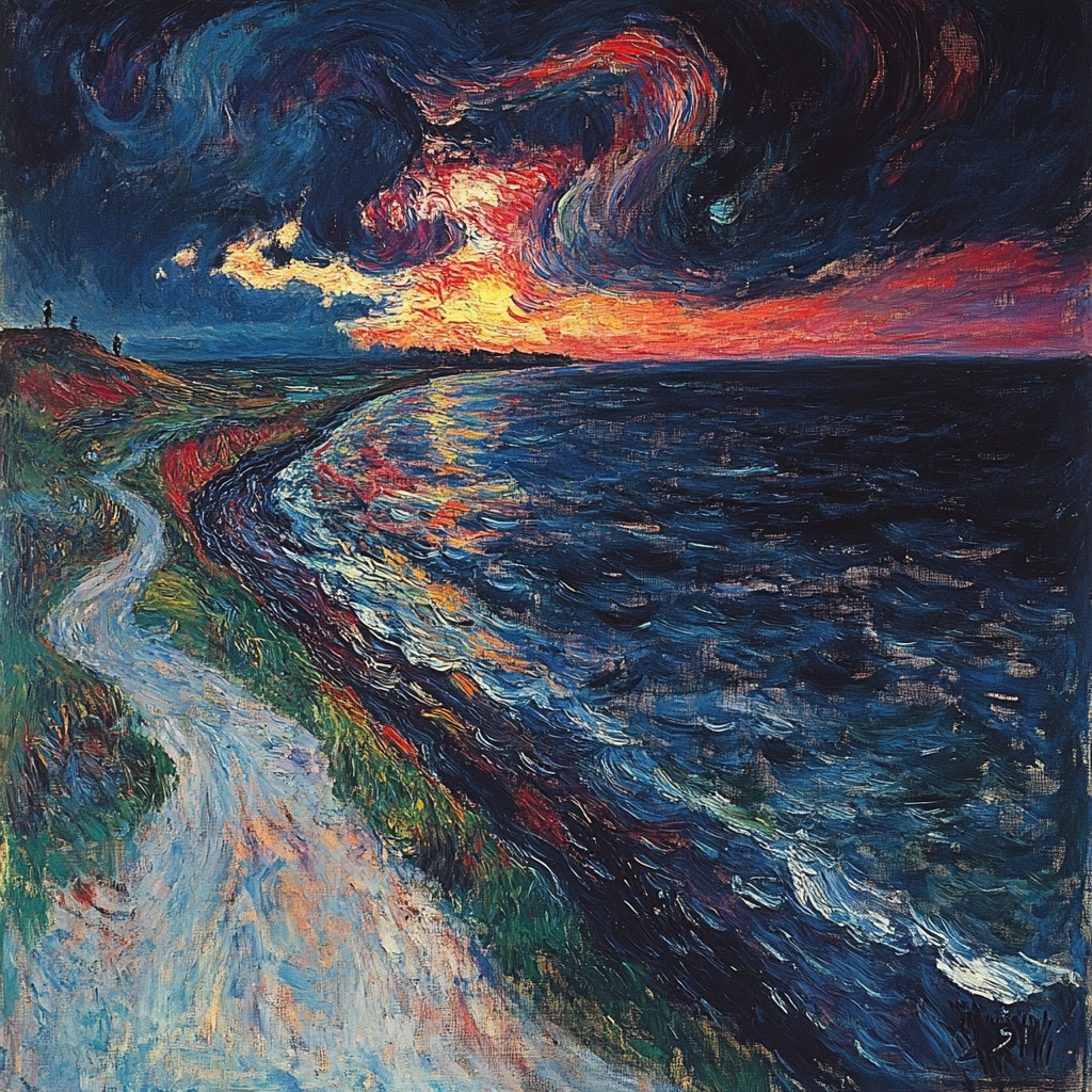 Edvard Munch Inspired Stormy Shoreline DIY paint by numbers