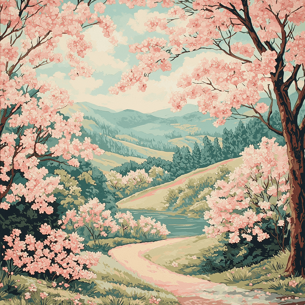 Katsushika Hokusai Inspired Under The Cherry Blossom Numbered Painting Kits