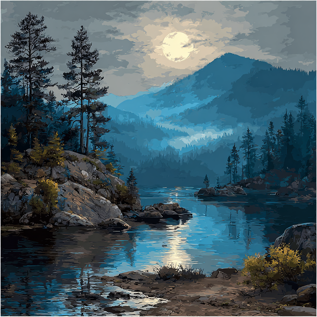 Caspar David Friedrich Inspired Moonlit Lake paint by numbers