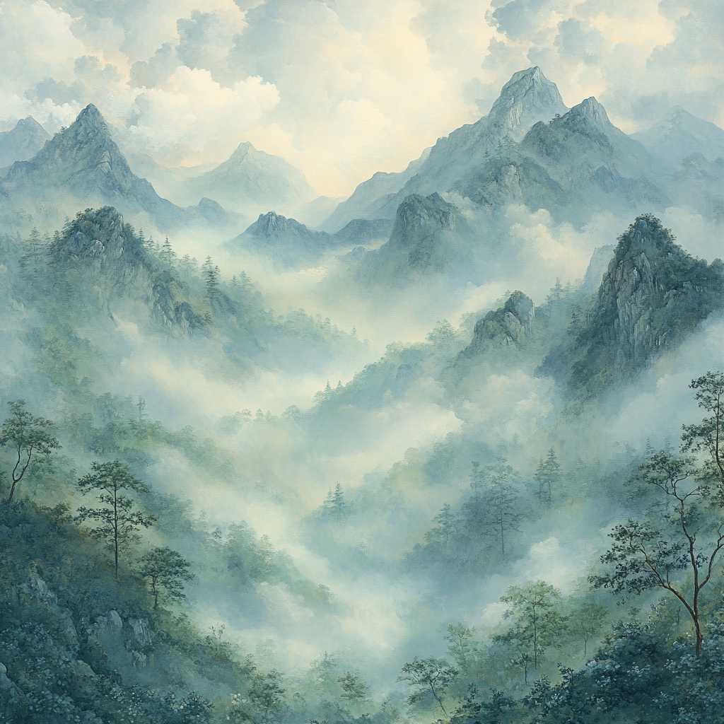Zhao Mengfu Inspired Ethereal Mist Over Mountains painting number kit