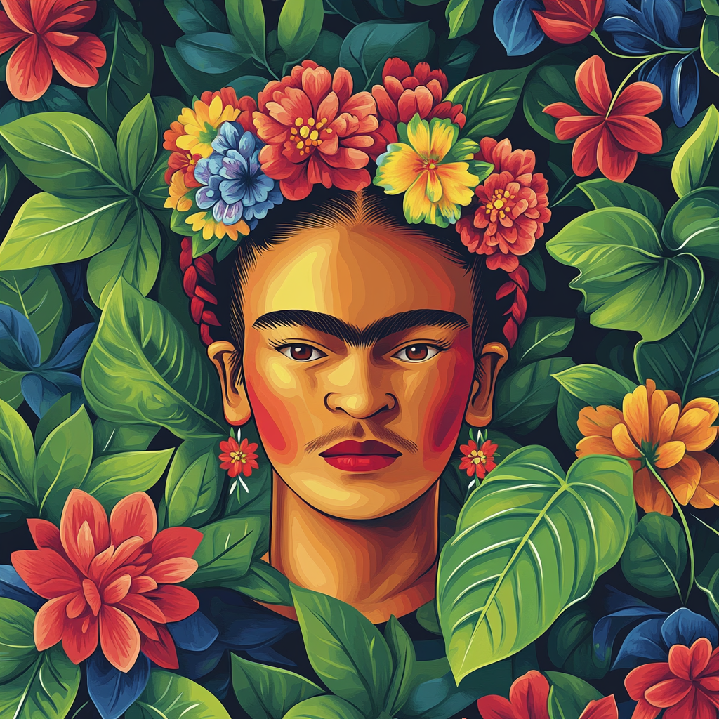 Frida Kahlo Inspired Self Portrait With Flora paint by numbers