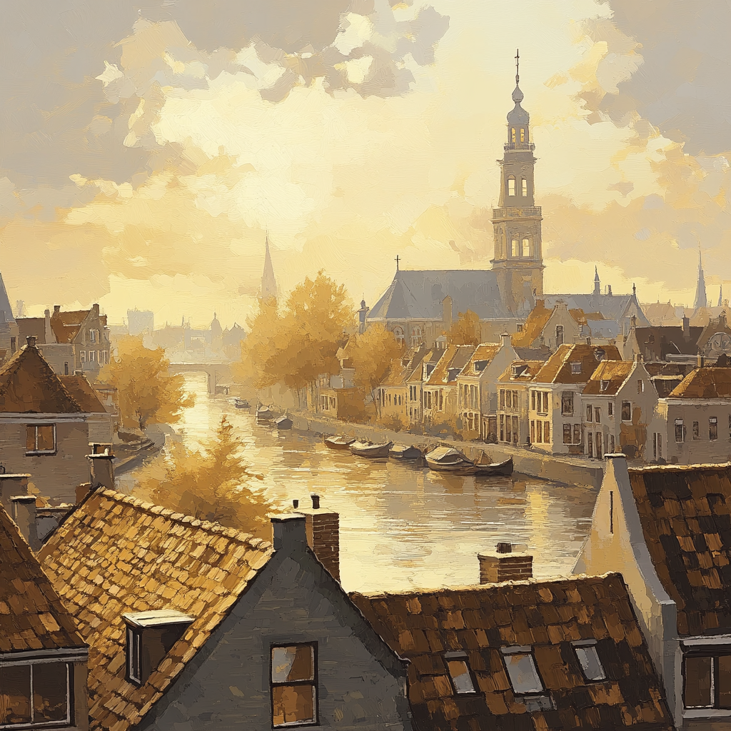Johannes Vermeer Inspired Delft Rooftops In Golden Light paint by number