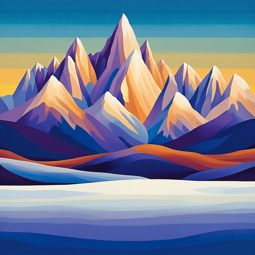 Lawren Harris Inspired Serene Snowy Mountain Silhouettes Numbered painting kits